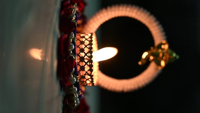 Diya decoration at an Indian house on the auspicious day of Great Indian Festival Diwali  