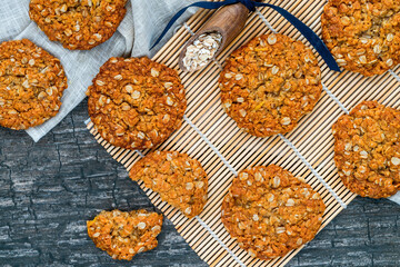 Anzac biscuits - traditional sweet Australian oatmeal and coconut cookies