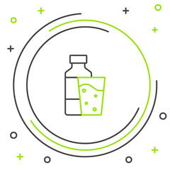 Line Bottle of water with glass icon isolated on white background. Soda aqua drink sign. Colorful outline concept. Vector