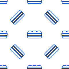 Line Sandwich icon isolated seamless pattern on white background. Hamburger icon. Burger food symbol. Cheeseburger sign. Street fast food menu. Colorful outline concept. Vector