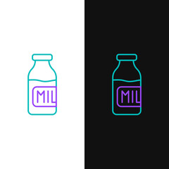 Line Closed glass bottle with milk icon isolated on white and black background. Colorful outline concept. Vector