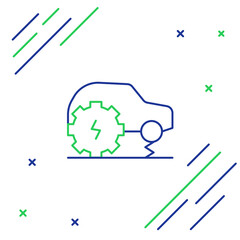 Line Electric car service icon isolated on white background. Renewable eco technologies. Colorful outline concept. Vector