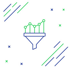 Line Sales funnel with chart for marketing and startup business icon isolated on white background. Infographic template. Colorful outline concept. Vector