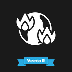 White Global warming fire icon isolated on black background. Vector