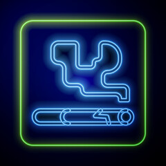 Glowing neon Cigarette icon isolated on blue background. Tobacco sign. Smoking symbol. Vector