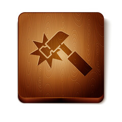 Brown Hammer icon isolated on white background. Tool for repair. Wooden square button. Vector