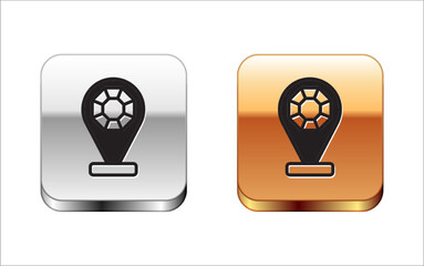 Black Front facade building jewelry store icon isolated on white background. Silver and gold square buttons. Vector