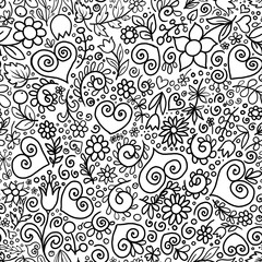 black and white coloring floral seamless abstract pattern background fabric fashion design print wrapping paper digital illustration texture wallpaper 