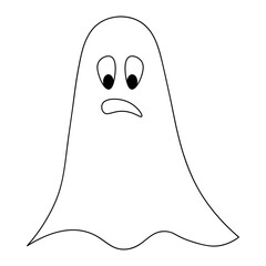 Ghost. Sketch. Surprised facial expression. Spirit with wide open eyes and mouth. Vector illustration. Doodle style. Coloring book. Casting.Outline on isolated background. 