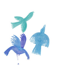 Illustration of few flying  birds. sweet and soft graphic resource. 