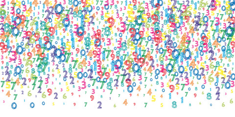 Falling colorful orderly numbers. Math study concept with flying digits. Alluring back to school mathematics banner on white background. Falling numbers vector illustration.