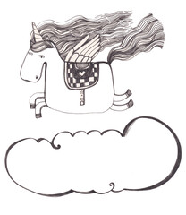 Unicorn illustration, soft line and graphics resource. Funny draw, sweet card celebration, birthday party fun. 