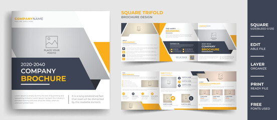 Fototapeta na wymiar Company profile square trifold brochure design, multipurpose corporate brochure template layout