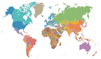 世界地図　色分け　国境　ベクター　イラスト