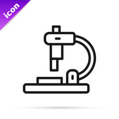 Black line Microscope icon isolated on white background. Chemistry, pharmaceutical instrument, microbiology magnifying tool. Vector