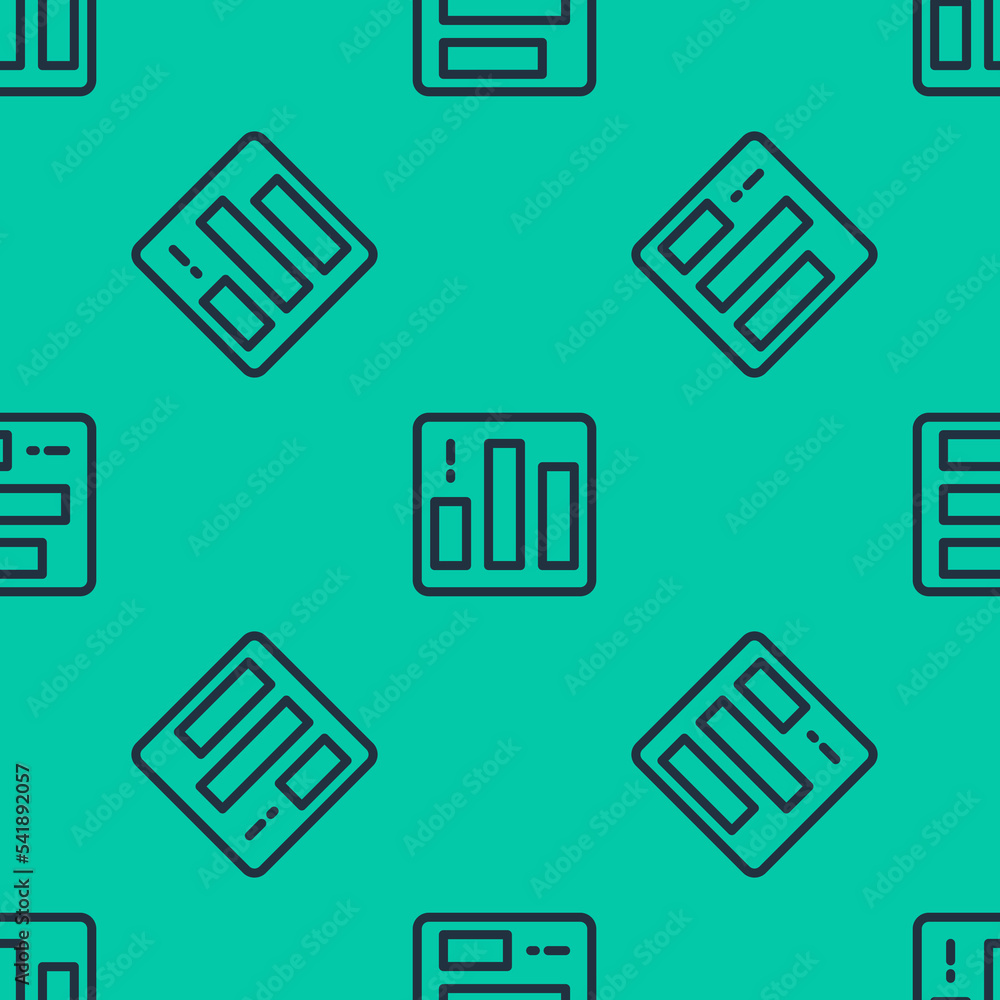 Poster blue line pie chart infographic icon isolated seamless pattern on green background. diagram chart si