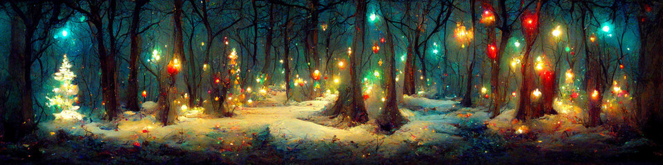 Naklejka na ściany i meble Winter Christmas background with magic sky.