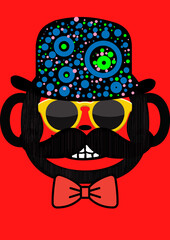 Funny monkey on a funny hat and colorful background.