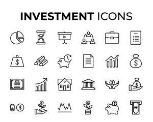 Investment Icons set. Outline set of Investment vector icons for web design isolated on white background