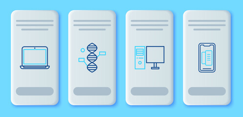 Set line DNA symbol, Computer monitor, Laptop and Smartphone, mobile phone icon. Vector