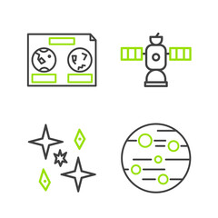 Set line Planet Mars, Satellite and Celestial map of the night sky icon. Vector