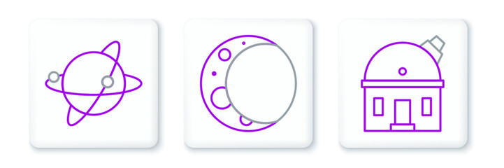 Set line Astronomical observatory, Satellites orbiting the planet Earth and Moon icon. Vector