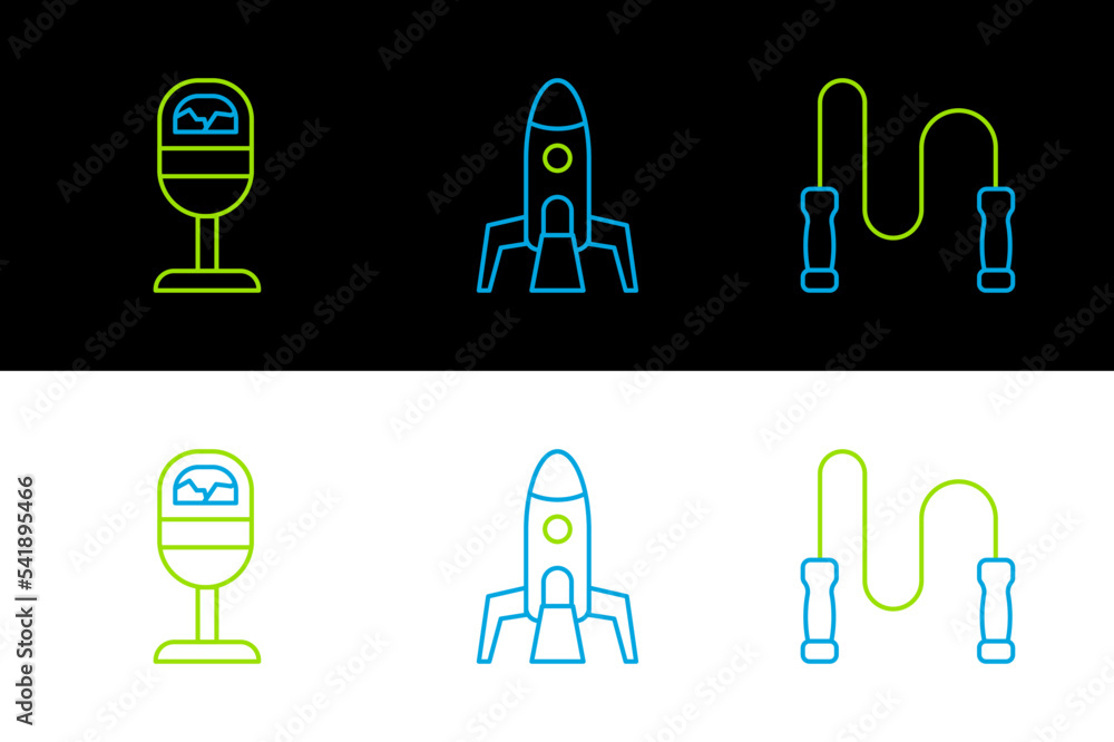 Canvas Prints set line jump rope, trash can and rocket ship icon. vector