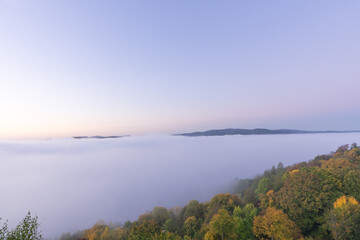 View over the lake Edersee with inversion weather condition