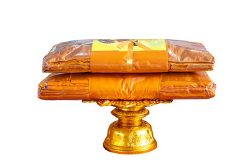 set of monk's robes placed on a pedestal Isolate on transparent background PNG file