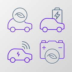 Set line Eco nature leaf battery, Smart car system, Electric and icon. Vector