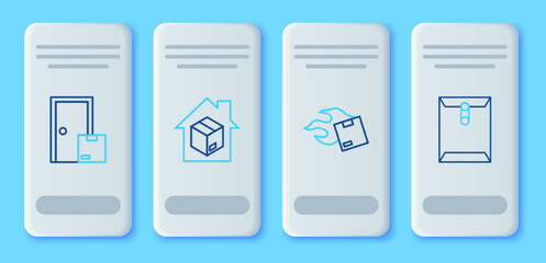 Set line Home delivery services, Carton cardboard box, and Envelope icon. Vector