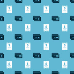 Set Credit card and Paper check and financial check on seamless pattern. Vector