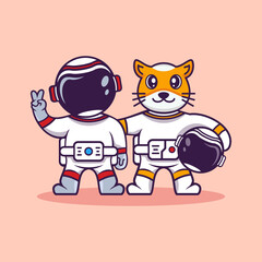 Cute cat with astronaut Cartoon Vector Icon Illustration