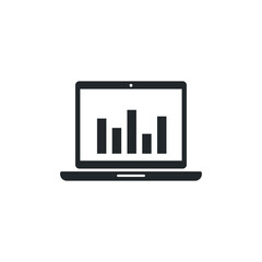 flat vector image isolated on white background, laptop icon with chart on screen, financial analytics