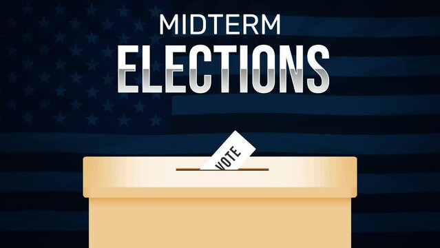 Midterm Elections Background with Waving American Flag and Voting Box 4K Animation. United States of America elections concept backdrop 
