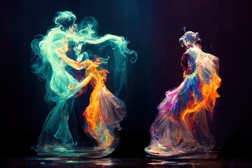Ethereal dancers of light, smoke and water
