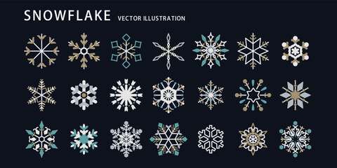 雪の結晶 デザイン _ ベクター 素材 セット アイコン イラスト 配色 カラー シック 