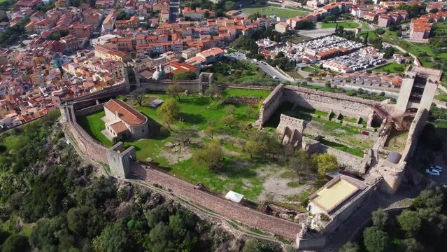 Aerial view of Bosa on a sunny day. Sardinia, Italy