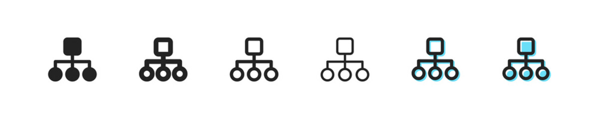 Chart organization icon. Vector department page symbol. Simple organizational outline signs. Structure web sign. Org graphic icon set. CEO company, blue button. Leadership, corporate flat icons.