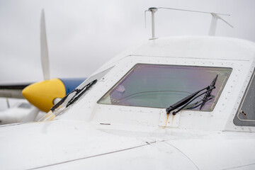 White jet plane cockpit