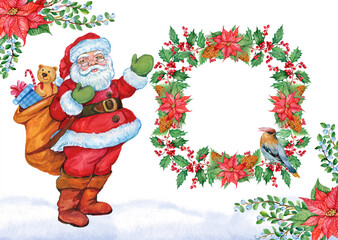 Santa Claus Christmas card ,Watercolor hand painting - 541901048