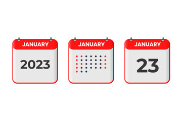 January 23 calendar design icon. 2023 calendar schedule, appointment, important date concept