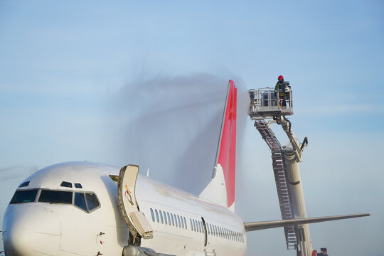 fire. fire drill at the airport in Craiova, Romania. photo taken in October 2022. photo during the day.