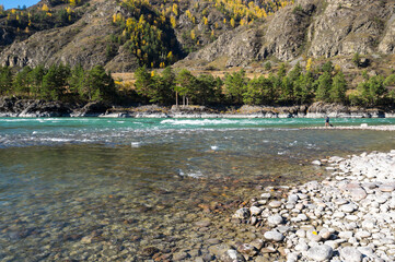 View of river Katun and Altay mountains