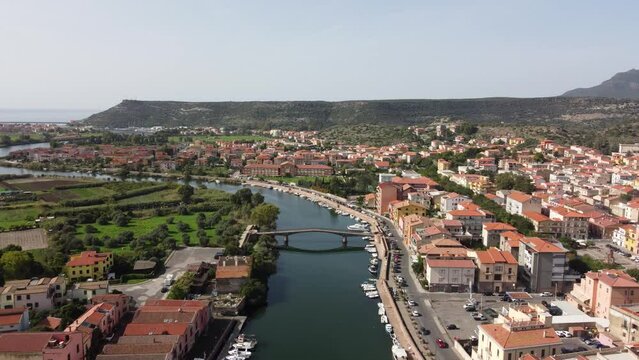 Aerial view of Temo river in Bosa. Sardinia, Italy