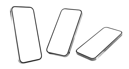 Mobile phones mockup. Set of different photos of phone on transparent background.