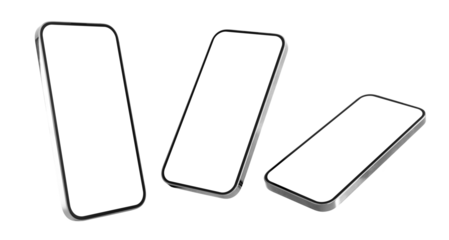 Mobile phones mockup. Set of different photos of phone on transparent background.