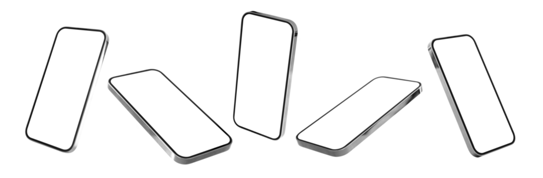 Mobile phones mockup. Set of different phone angles on transparent background.