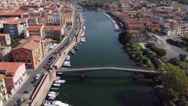 Aerial view of Temo river in Bosa. Sardinia, Italy