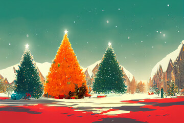 Christmas Eve Background on Winter Night Illustration For Greetings Card Invitation